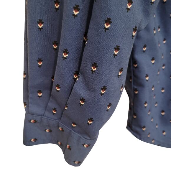 Ilio Vintage Blue Long Sleeve Button‑Up Shirt M Abstract Micro Pattern Retro - Picture 2 of 11